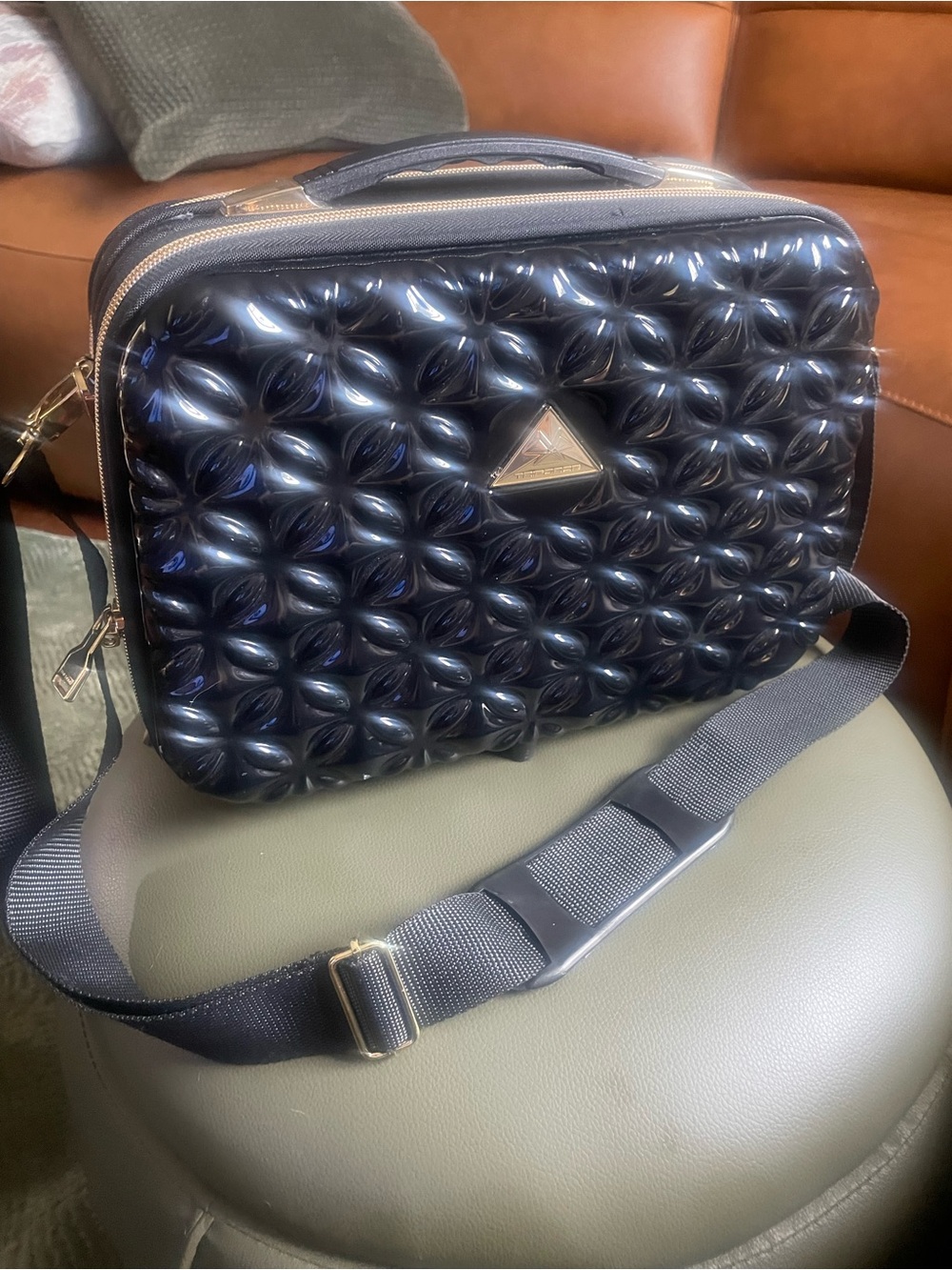 Black Quilted hard shell Carry Case with Detachable Strap